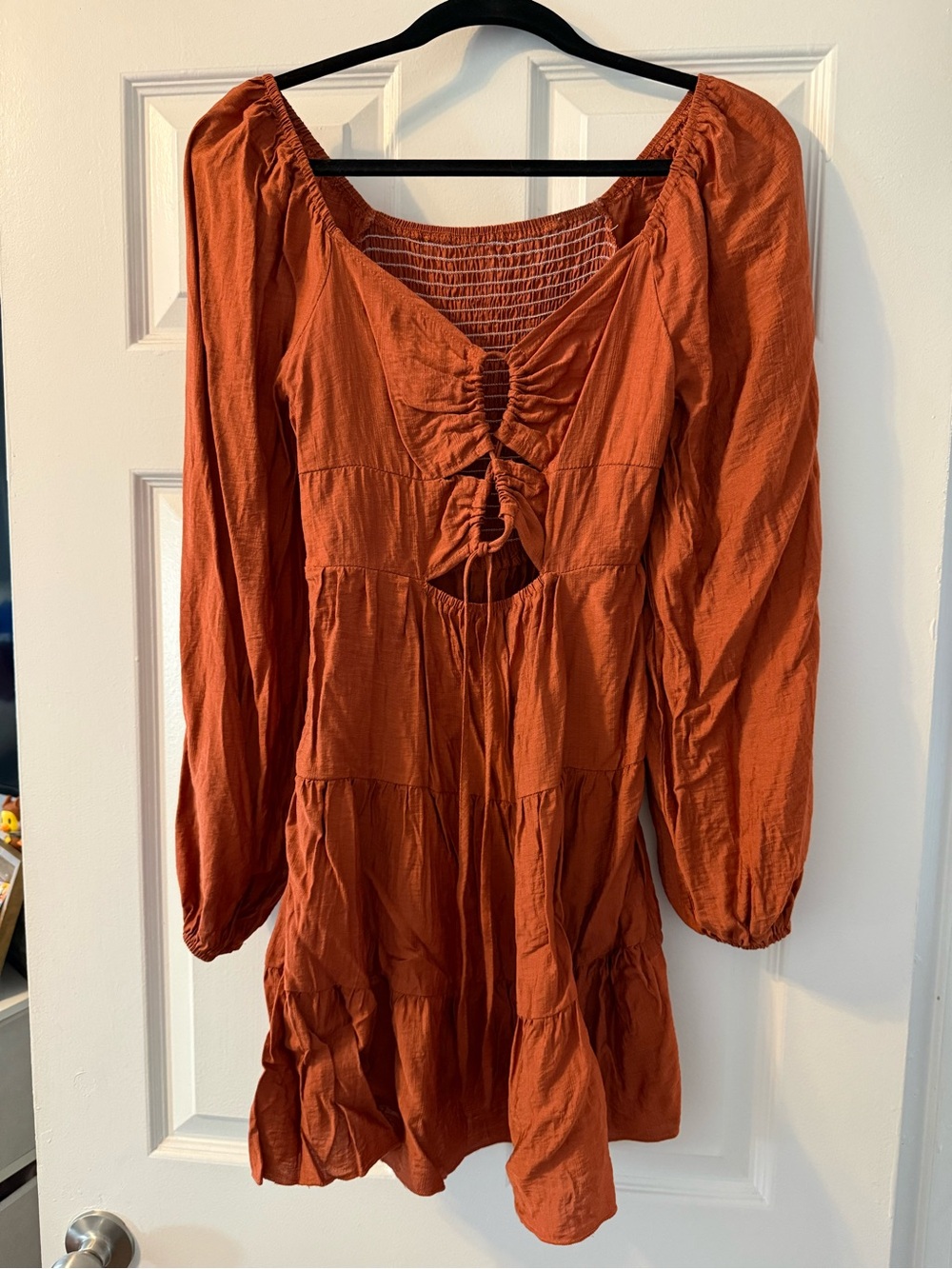SHEIN Rust Tie-Front Long Sleeve Mini Dress